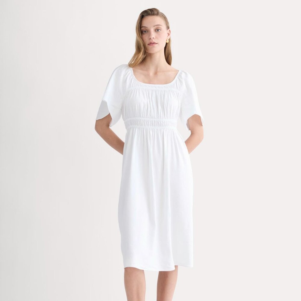 Everlane The Flutter-Sleeve Dress in Stretch Linen - White
